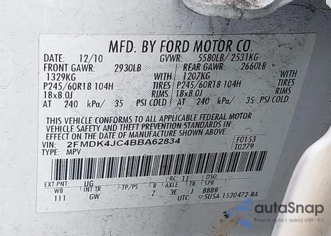 2011 Ford Edge Sel from USA, damaged, VIN 2FMDK4JC4BBA62834